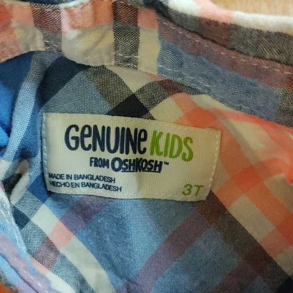 Oshkosh Shirt 3T Plaid Button Down Pink Blue Cotton Easter Spring